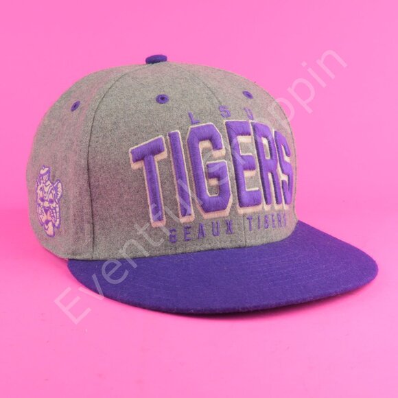 47 LSU Tigers Hat Mens Gray Purple Wool Flannel Snapback - Picture 1 of 9
